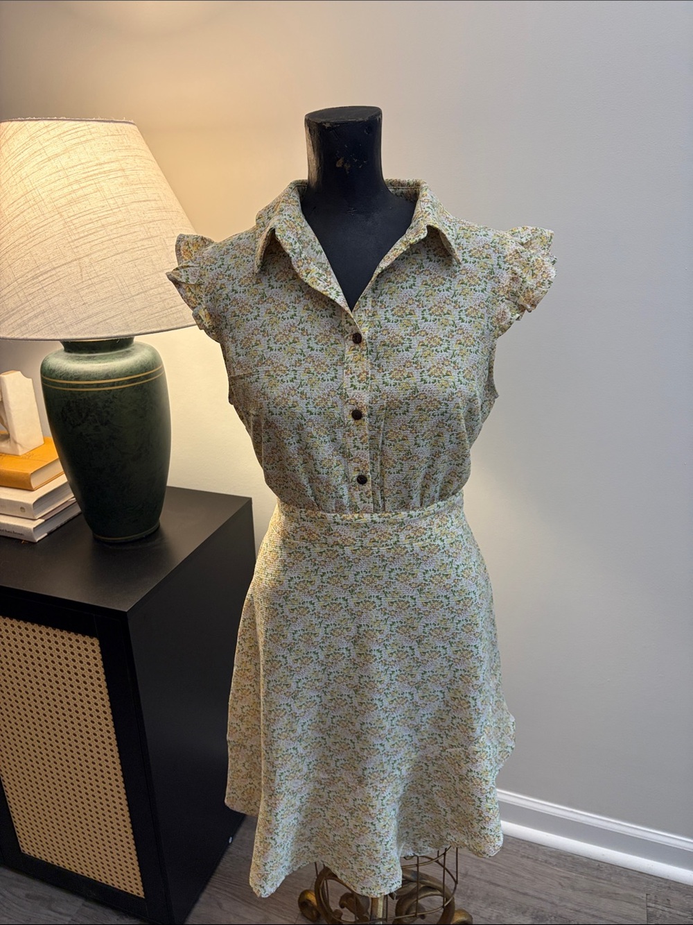 Monteau Cottage Cowgirl Floral Tie Waist Mini Dress Size Large Country Concert